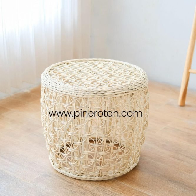 Set Meja Kursi Teras Minimalis Pine Rotan Sintetis Warna Krem - Romen Terrace Set - Cream