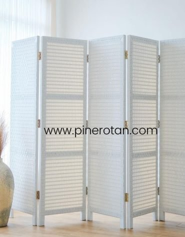 Penyekat Ruangan Rotan Sintetis - Alonzo Sketsel White 5 Panel