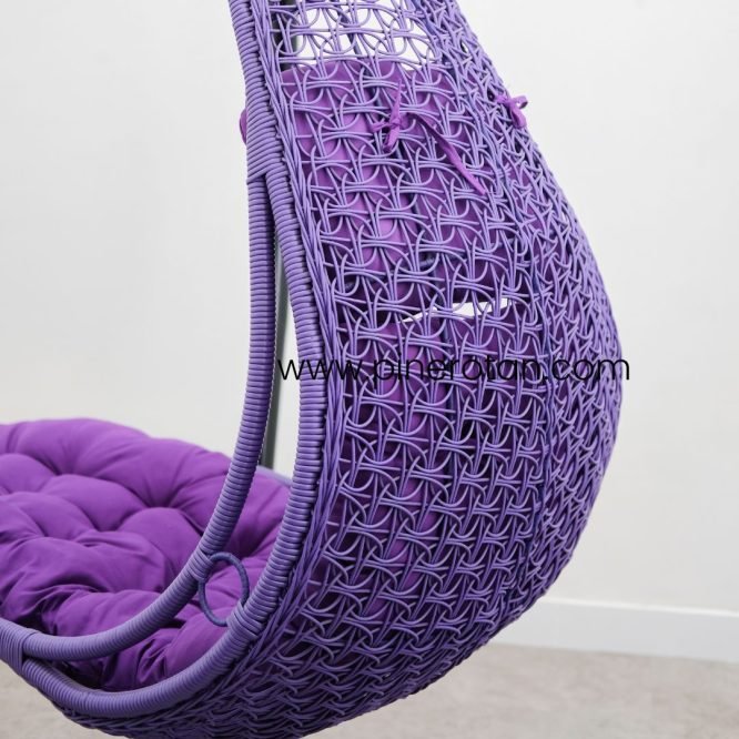 Ayunan Gantung Rotan Sintetis / Kursi Santai / Lonjong Hanging Chair Violet – Cushion Violet*