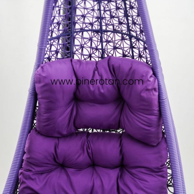 Ayunan Gantung Rotan Sintetis / Kursi Santai / Lonjong Hanging Chair Violet – Cushion Violet*