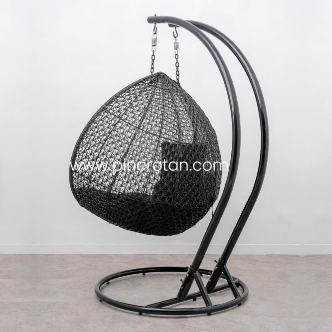 Ayunan Rotan Sintetis Unik - Pear Hanging 2 Seater - Black