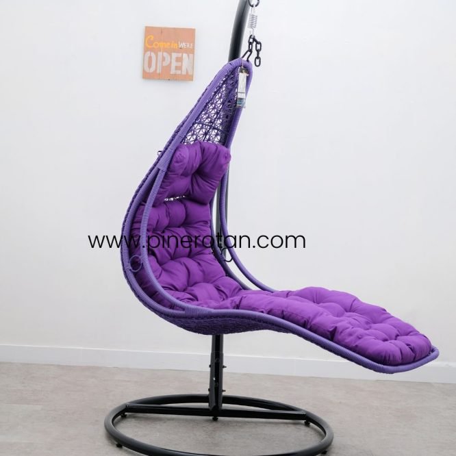 Ayunan Gantung Rotan Sintetis / Kursi Santai / Lonjong Hanging Chair Violet – Cushion Violet*