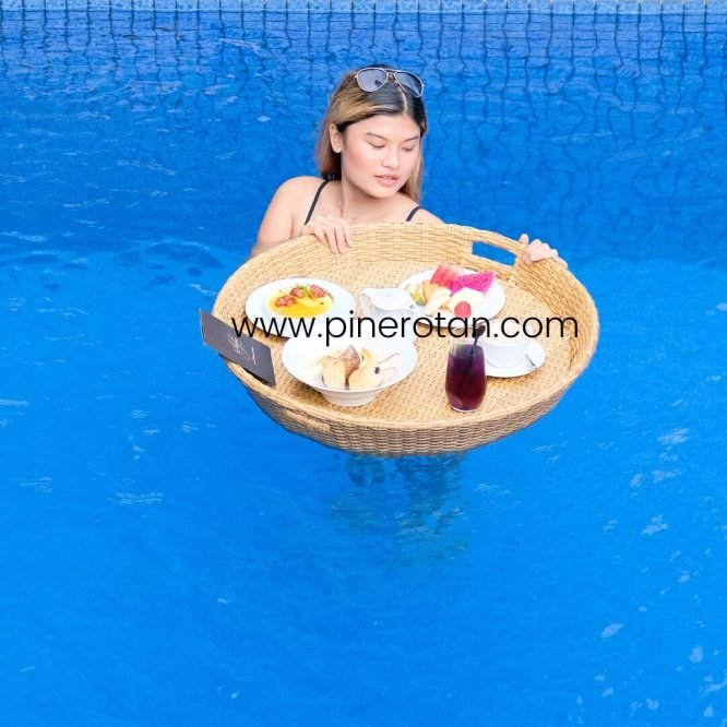 Nampan Anyaman Sintetis - Bowl Floating Tray - Plain Honey