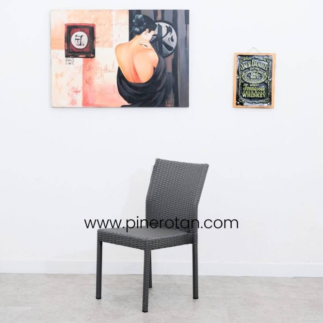 Set Meja Makan Kursi 4 Rotan Sintetis / Meja Makan Minimalis - Max Dining Set - Bean Dining Chair - Slate Grey.
