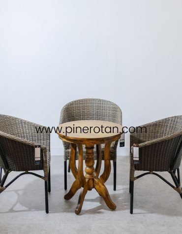 Meja Kursi Teras Rotan - Kingstone TS - Coin Table - Cappucino - 3 Kursi