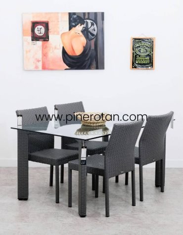 Set Meja Makan Rotan - Max Dining Set - Slate Grey