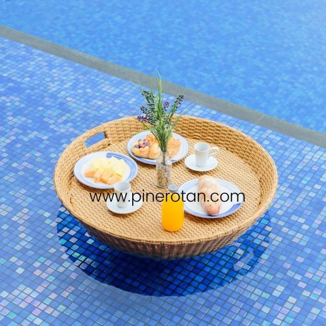 Nampan Bulat Apung Anyaman - Bowl Floating Tray - Plain Honey