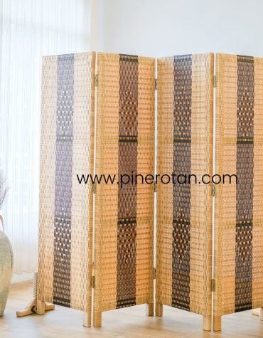 Pembatas Ruangan Rotan - Alonzo LightBrown 4 Panel