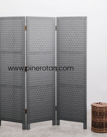 Sekat Ruangan Rotan Sintetis - Alonzo 3 Panel - Grey