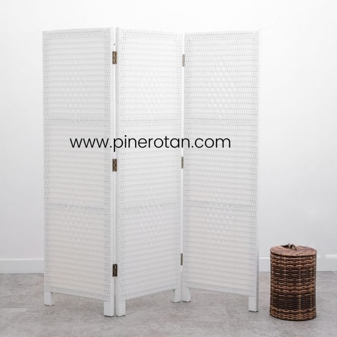 Penyekat Ruangan Rotan Sintetis - Alonzo 3 Panel - White