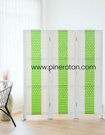Penyekat Ruangan Sintetis Rotan - Alonzo 3 Panel - White-Green