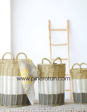 Keranjang Cucian Rotan Sintetis - Bendera Basket Set 3 S - Honey White Grey