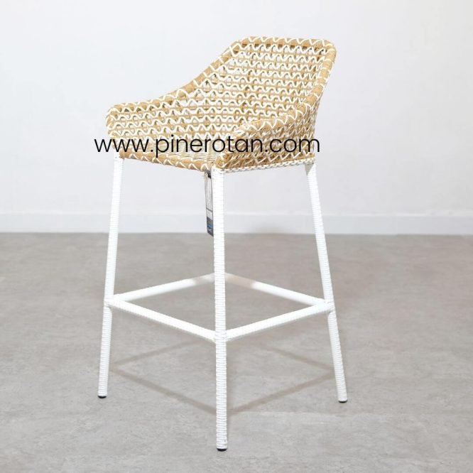 Kursi Set Bar Rotan Sintetis / Meja Kursi Cafe Minimalis - Tropical Bar Set - Kingstone Bar Stool - Glitter - Plain Honey.