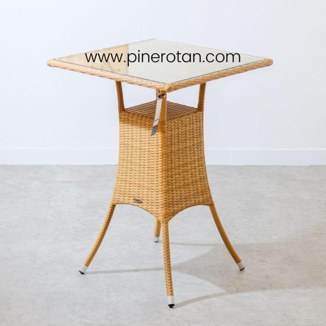 Set Kursi Bar Rotan  / Meja Kursi Cafe Minimalis - Tropical Bar Set - Kingstone Bar Stool Lacak - Plain Honey.