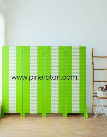 Partisi Penyekat Ruangan Rotan Sintetis - Alonzo Sketsel Green White 4 Panel
