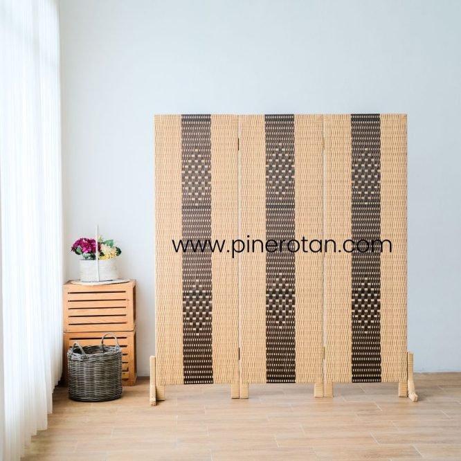 Penyekat Ruangan Pine Rotan 3 Panel LightGrey - DarkGrey – Alonzo Sketsel.
