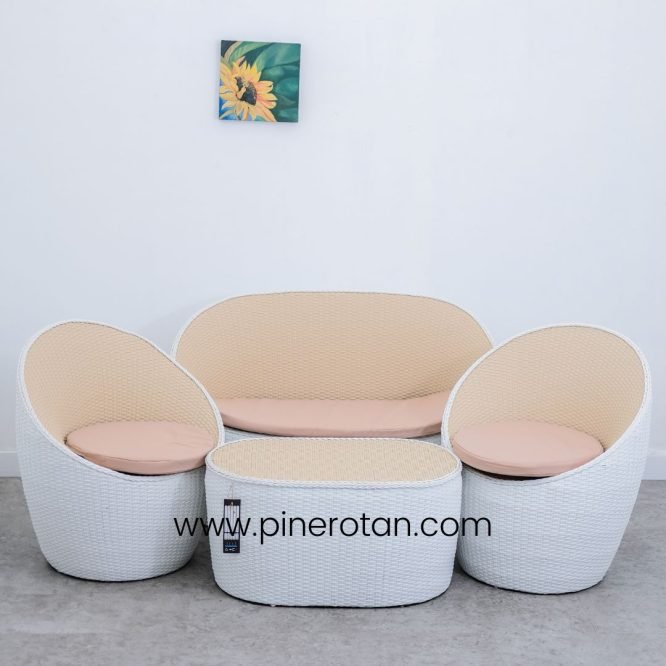 Set Meja Tamu Rotan - Gentong LS - White Cream