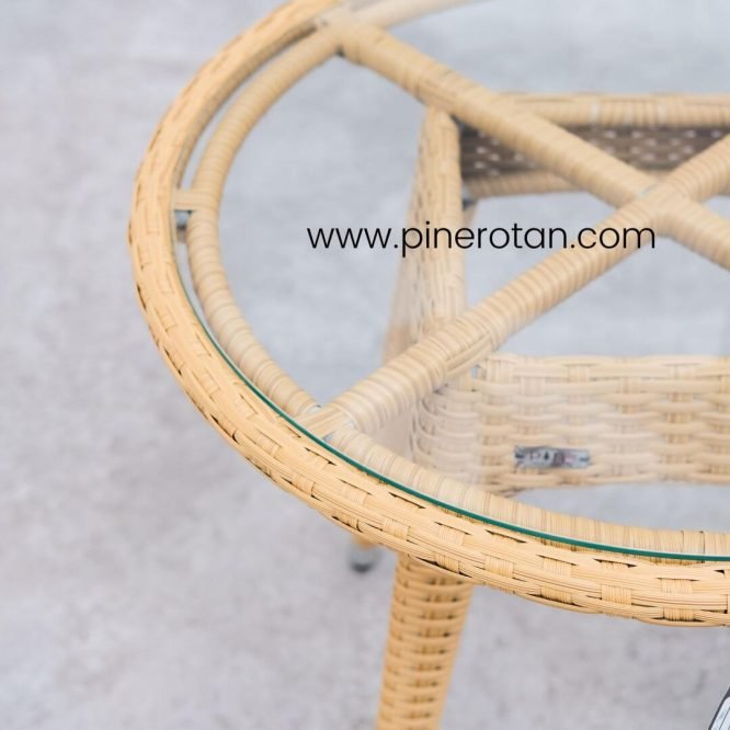 Meja Kopi Rotan Sintetis - Pine Round CT - Nat Honey