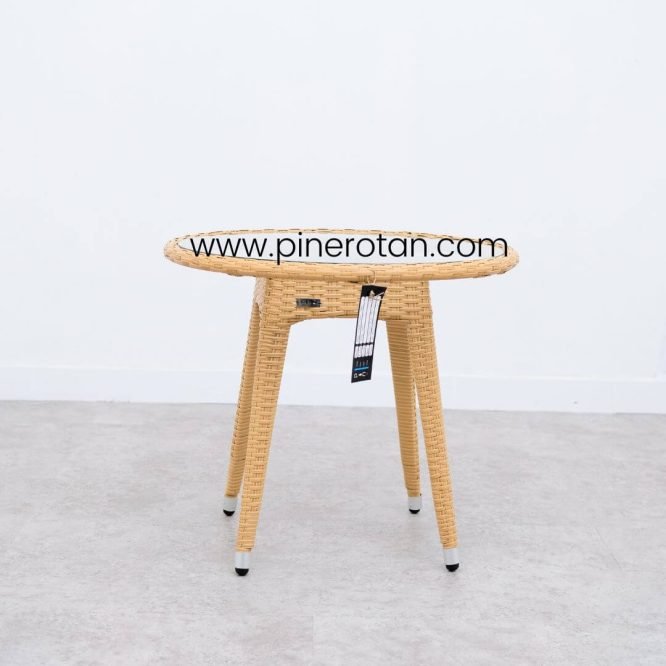 Meja Kopi Rotan Sintetis - Pine Round CT - Nat Honey