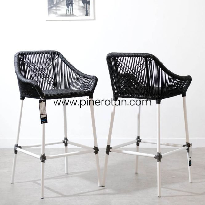 Set Kursi Bar Rope / Meja Kursi Kafe Minimalis /Set Bar Pine Rotan - Tropical Bar Set - Kingstone Bar Stool Rope - Black.