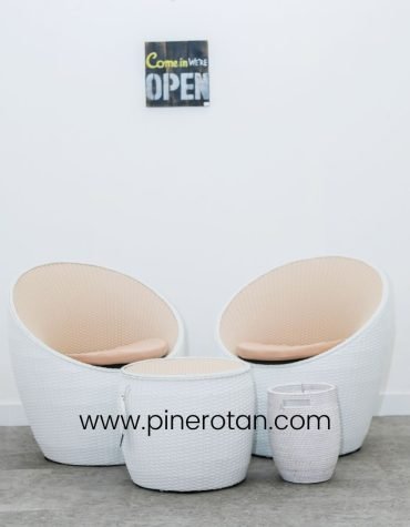 Set Kursi Teras Rotan - Gentong TS - White Cream