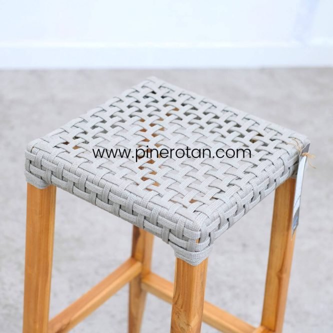 Kursi Bar Kayu Jati Minimalis / Bar Stool Rope Abu / Kursi Cafe Tinggi - Alaska Bar Stool - Rope Grey.