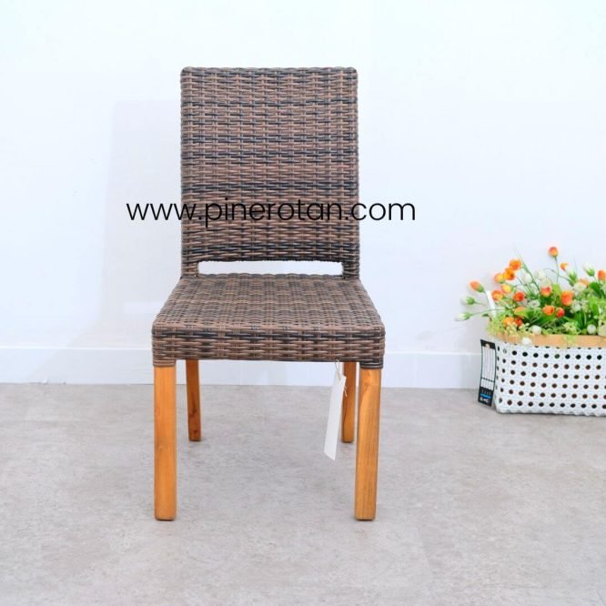 Kursi Makan Kayu Jati Minimalis / Kursi Kayu Anyam Rotan Sintetis Pine Rotan / New Santana Chair Kayu - Croco