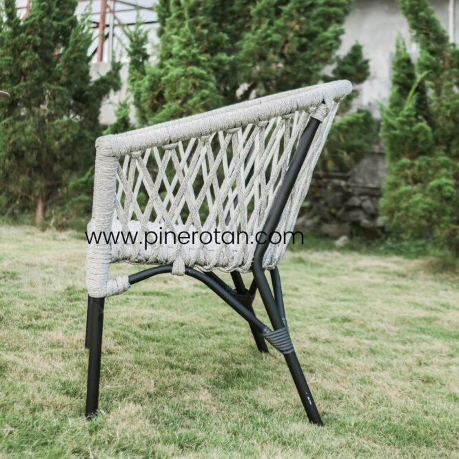 Kursi Taman Pine Rotan Sintetis – Kingstone Arm Chair - Rope Grey.