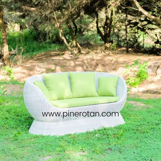 Sofa Tamu Rotan Sintetis Minimalis Modern / Sofa Outdoor Pine Rotan - Amaranta Sofa White Wash