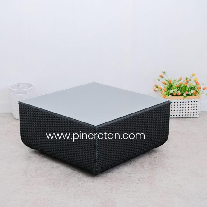 1 Set Meja Tamu Rotan Sintetis / Kursi Tamu – Kenko Living Set 4×1 - Toronto Coffee Table - Black
