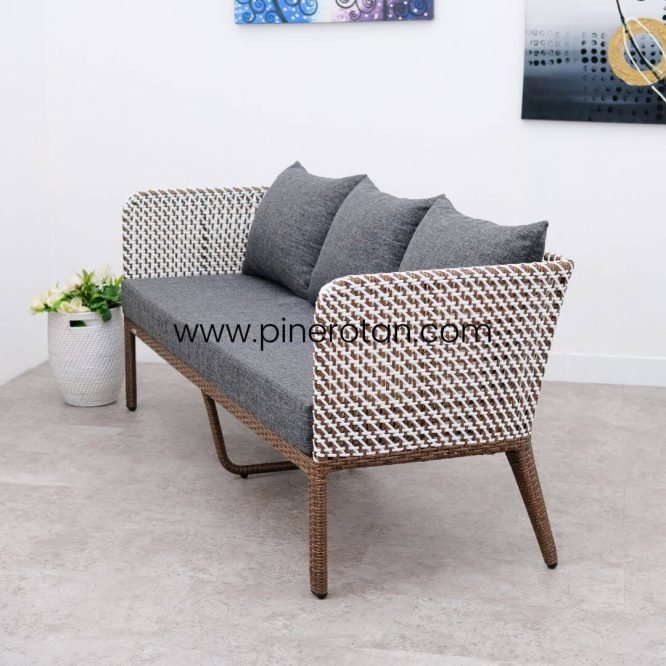 Sofa Rotan Sintetis / Sofa Tamu Minimalis / Lemon Sofa Lurik Red Pulut - White.