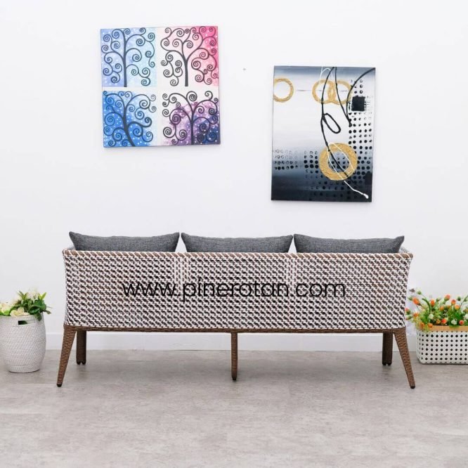 Sofa Rotan Sintetis / Sofa Tamu Minimalis / Lemon Sofa Lurik Red Pulut - White.