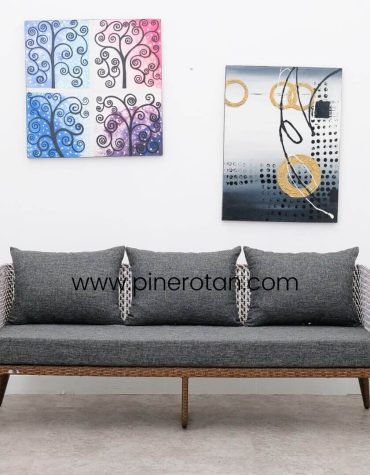 Sofa Tamu Rotan Sintetis - Lemon Sofa Lurik Red Pulut