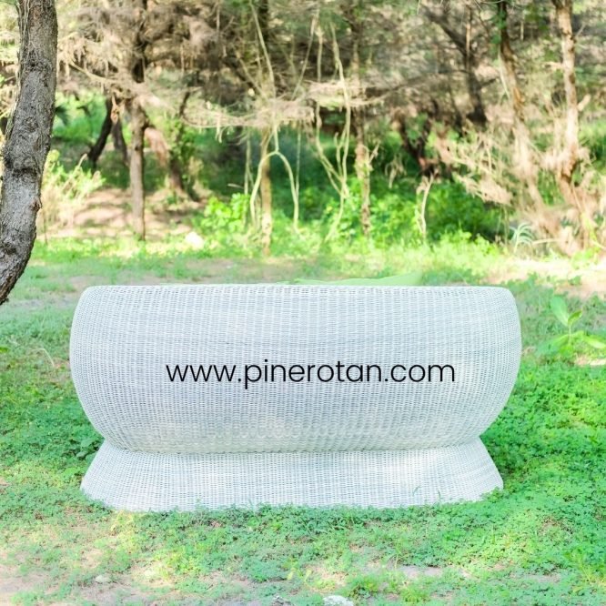 Sofa Tamu Rotan Sintetis Minimalis Modern / Sofa Outdoor Pine Rotan - Amaranta Sofa White Wash