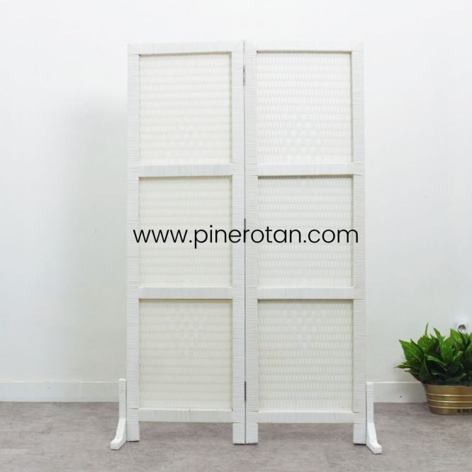 Pembatas Ruangan Rotan Sintetis - Alonzo 2 Panel - White