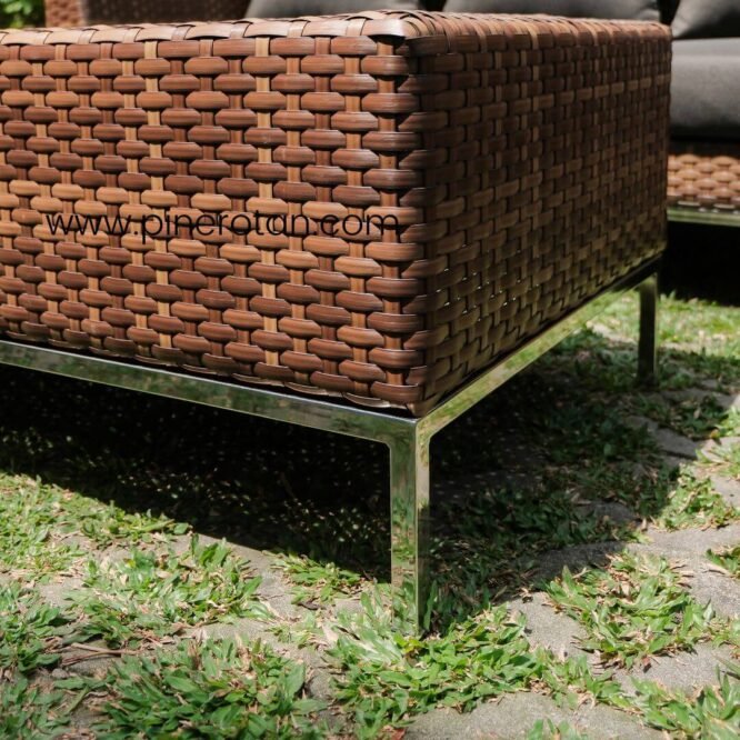 Set Sofa Tamu Teras Taman Outdoor Pine Rotan Sintetis Coklat Modern Kaki Stainless Steel - Lovina Sofa Set Red Pine.