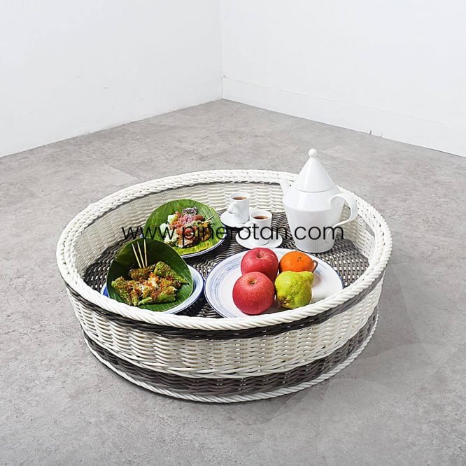 Nampan Apung White Grey Rotan Sintetis - Marriot Floating Tray White Grey