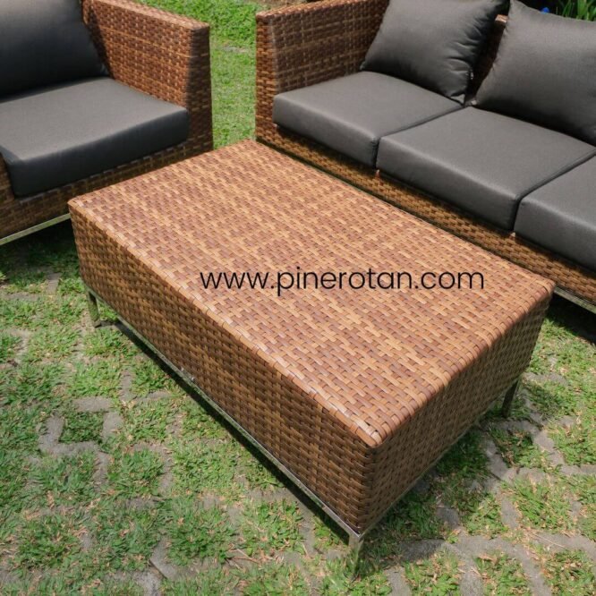 Set Sofa Tamu Teras Taman Outdoor Pine Rotan Sintetis Coklat Modern Kaki Stainless Steel - Lovina Sofa Set Red Pine.