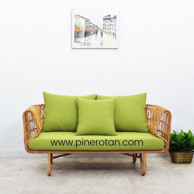 Sofa Tamu / Teras / Taman Outdoor Pine Rotan Sintetis Minimalis Modern - Terra Sofa 2 Seat Plain Honey.