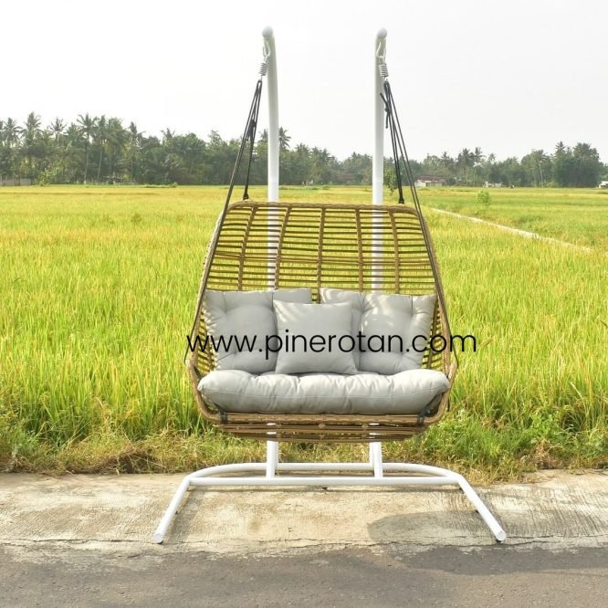 Ayunan Gantung Rotan Sintetis / Hanging Chair - Carabian Big Hanging Chair Palm Sugar - Cushion Natadola - Light grey*