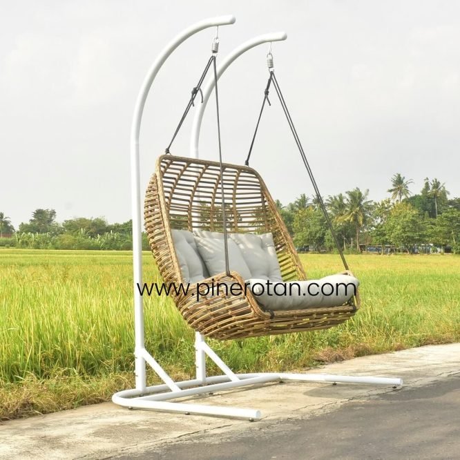 Ayunan Gantung Rotan Sintetis / Hanging Chair - Carabian Big Hanging Chair Palm Sugar - Cushion Natadola - Light grey*
