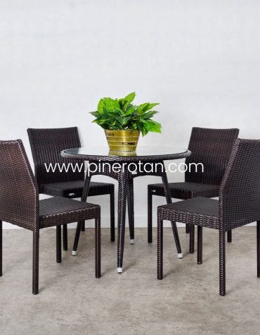 Set Meja Makan Outdoor - Pine Round DS - Dark Brown