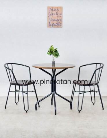 Set Meja Makan Bulat Minimalis Modern / Set Kursi Cafe Dengan Tangan - Bottle Dining Set - Dorian Arm Chair