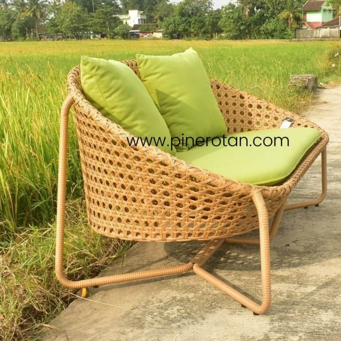 Sofa Tamu / Taman / Teras Pine Rotan Sintetis Minimalis - Lemon Bench