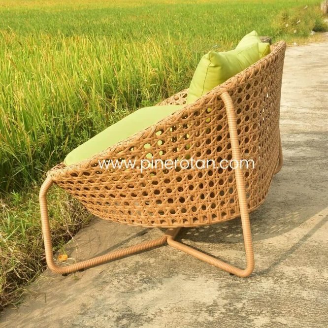 Sofa Tamu / Taman / Teras Pine Rotan Sintetis Minimalis - Lemon Bench