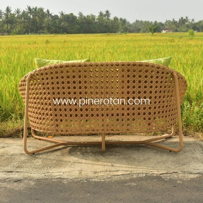Sofa Tamu / Taman / Teras Pine Rotan Sintetis Minimalis - Lemon Bench