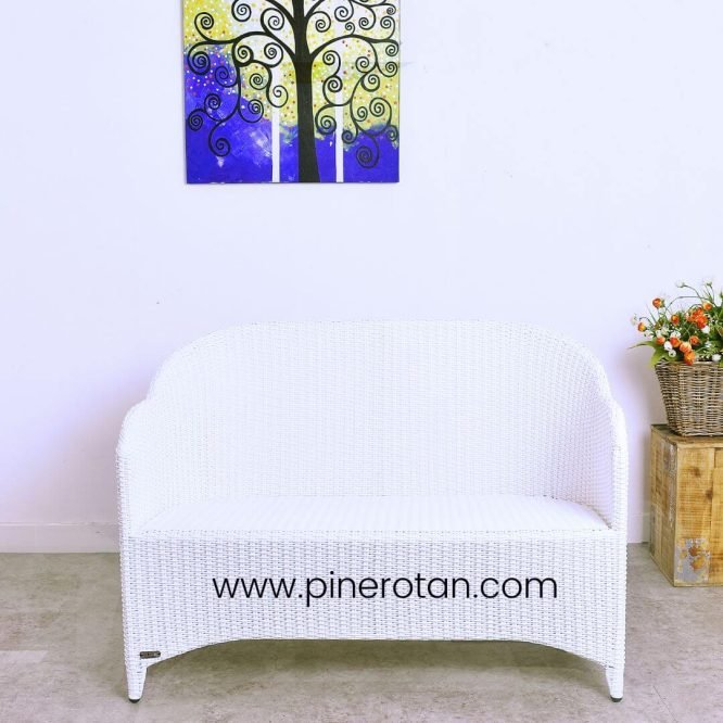 Kursi Tamu / Taman Outdoor Panjang 2 Seater Minimalis Pine Rotan - Arthur Arm Chair 2 Seat - White