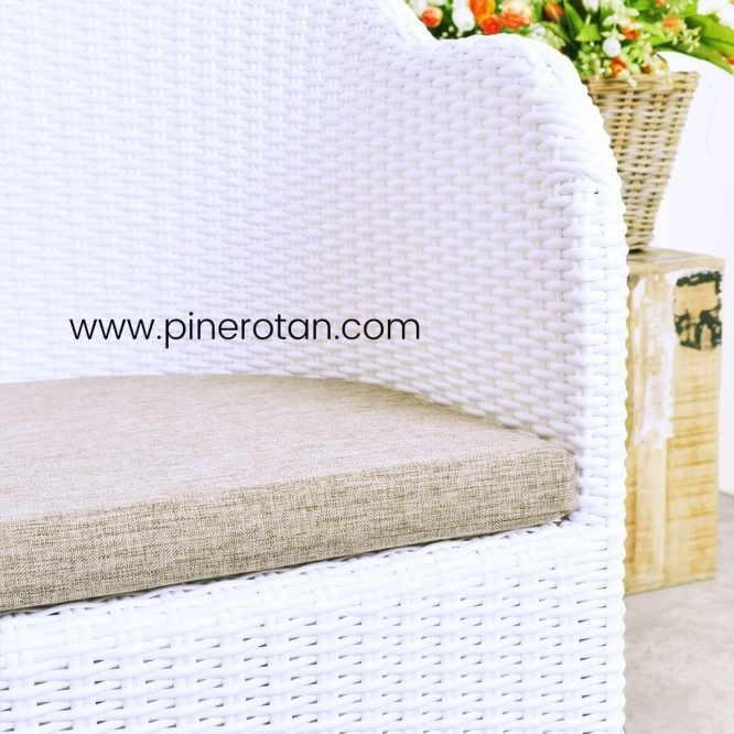 Kursi Tamu / Taman Outdoor Panjang 2 Seater Minimalis Pine Rotan - Arthur Arm Chair 2 Seat - White