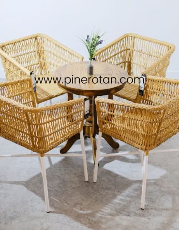 Set Kursi Teras Rotan - Salute TS - Coin Table - Nat Honey - 4 Kursi