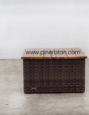 Meja Kolam Rotan Sintetis - Square Wood Table - Croco